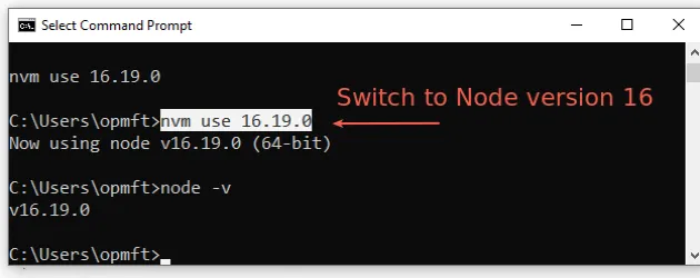 切换到节点版本 16 windows