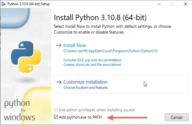 将python exe添加到路径